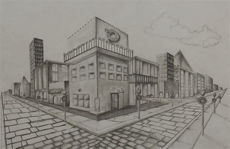 2 Point Perspective Drawing City Lamonica Barbour