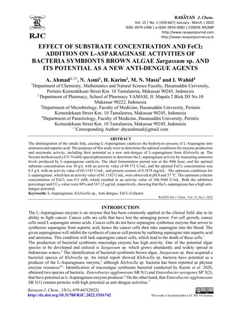 PDF EFFECT OF SUBSTRATE CONCENTRATION AND FeCl ADDITION ON L ASPARAGINASE ACTIVITIES OF