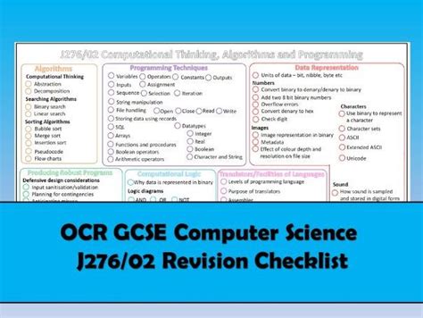 Ocr Computer Science J Revision Checklist Teaching Resources