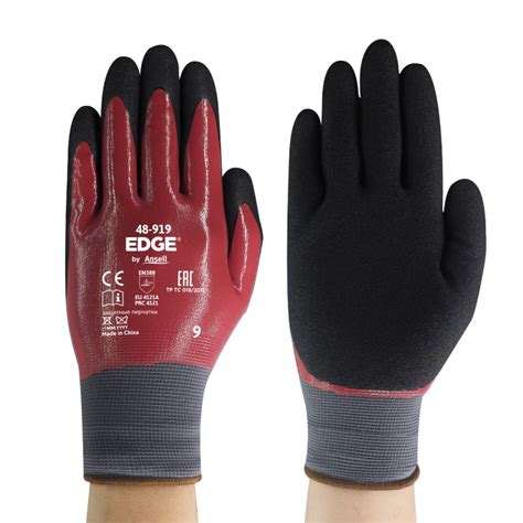 Ansell Edge 48 919 Nitrile Dipped Oil Repellent Liner Gloves