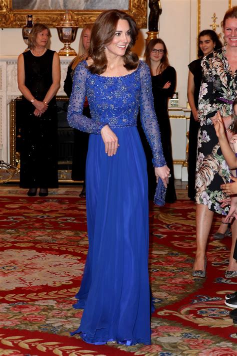 Kate Middleton Glitters In Blue Jenny Packham Dress At Buckingham Palace