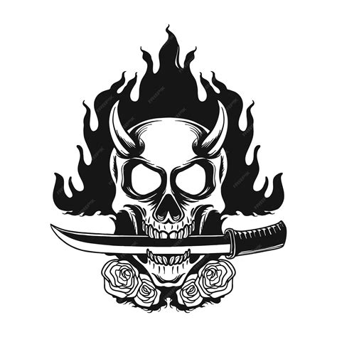 Premium Vector Blue Skull Hell Fire Knife Vector Illustration