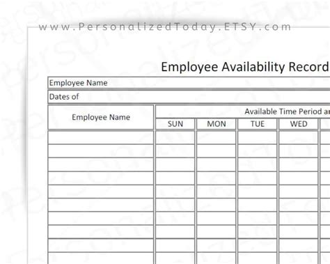 Employee Work Availability Tracker Fillable And Print And Etsy