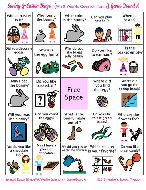 Spring And Easter Wh And Yesno Questions Bingo Speech