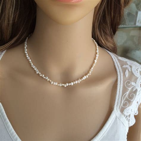 Tiny Freshwater Pearl Choker Necklace Simple Pearl Bridal Etsy Uk Pearl Necklace Wedding