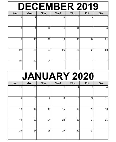 December 2019 January 2020 Calendar Printable Printable Word Searches