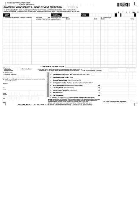 Form K Cns 100 Quarterly Wage Report And Unemployment Tax Return