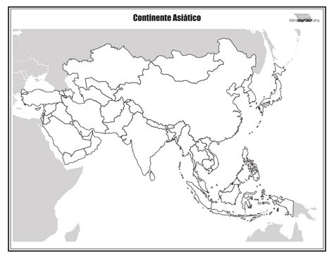 Mapa del continente asiático sin nombres para imprimir