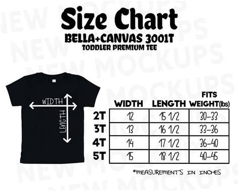 Bella Canvas 3001T Size Chart Toddler Shirt Size Chart | Etsy