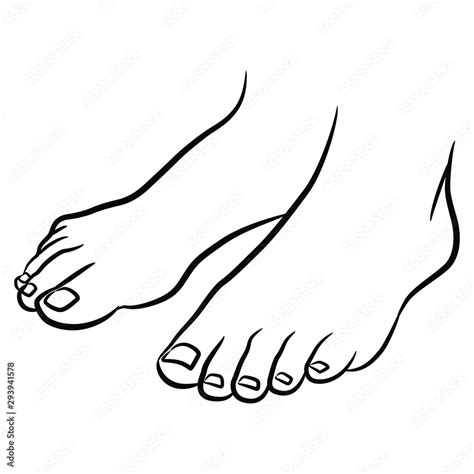 Vecteur Stock Two Standing Bare Human Feet Black And White Linear