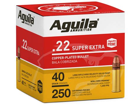 Aguila Super Extra High Velocity Ammo 22 Long Rifle 40 Grain Plated