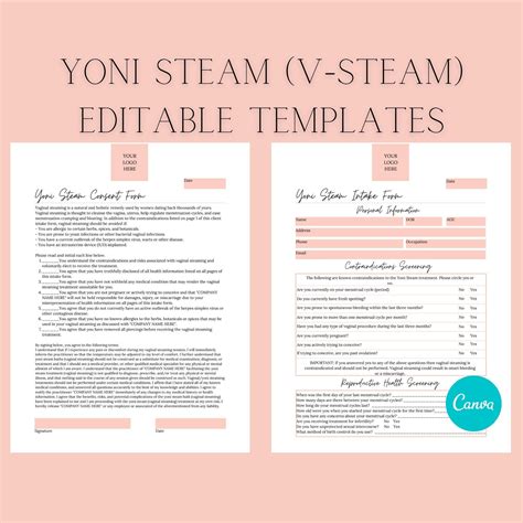 Yoni Steam Bath Intake And Consent Form Vaginal Steaming Forms Contraindication Screening