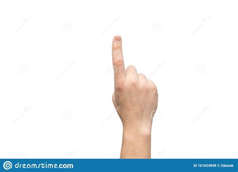 The Index Finger Of A Male Hand Is Pointing Up Isolated On A White