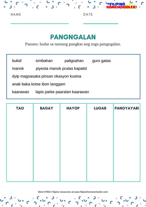 Uri Ng Pangngalan E Worksheet Worksheet For Grade Filipino Pang My