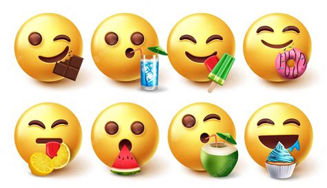 Premium Vector Emoji Eating Characters Vector Set Emojis 3d Eating