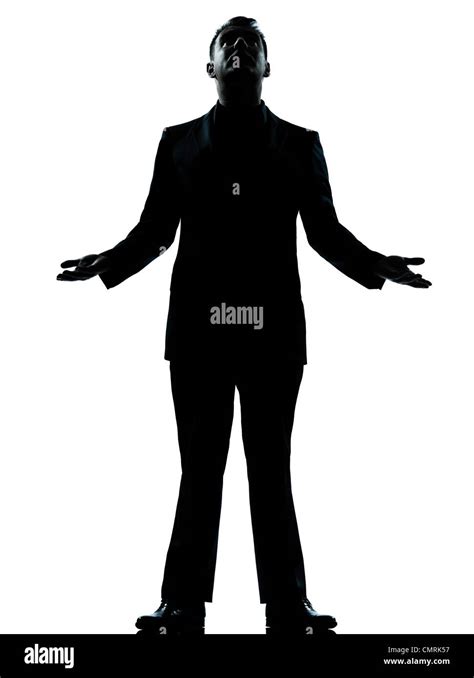 One Caucasian Business Man Hopeful Looking Up Silhouette Standing Full