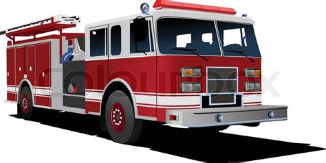 Red fire engine car with fireman illustration. Fire engine ladder isolated on background Vector ...