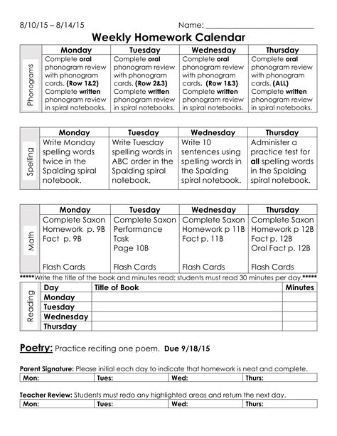 Weekly Homework Calendar How To Create A Weekly Homework Calendar