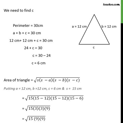 For mathematical purpose to determine congruence of triangle there is some proved rule so that one can easily identify whether the figures are congruent or not. Ex 12.1, 6 - An isosceles triangle has perimeter 30 cm ...