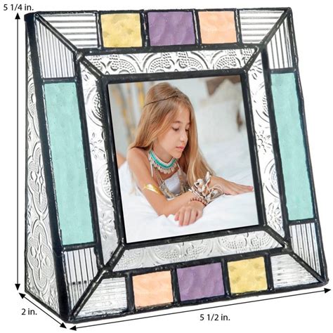 Picture Frame 4x6 3x3 Square Colorful Stained Glass Photo Frame Aqua Purple Green Peach Home