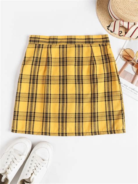 Plaid Full Zip Mini Skirt Yellow Ad Aff Zip Full Plaid