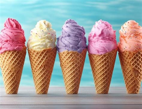 Premium Ai Image Various Of Ice Cream Flavor In Cones Blueberry