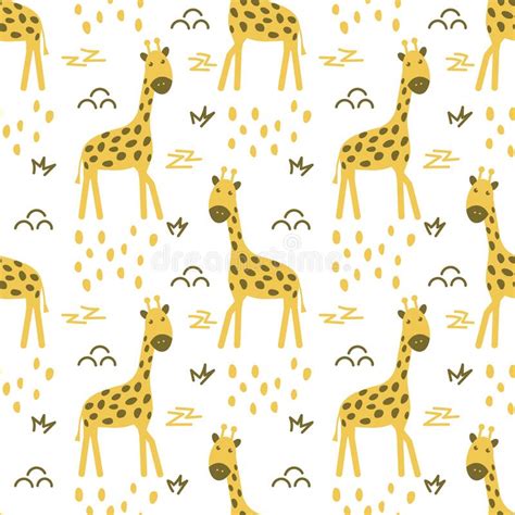 Seamless Pattern With Cute Giraffes And Doodle Elements On A White
