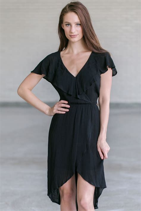 Black Ruffle High Low Dress Cute Black Summer Dress Black Sundress