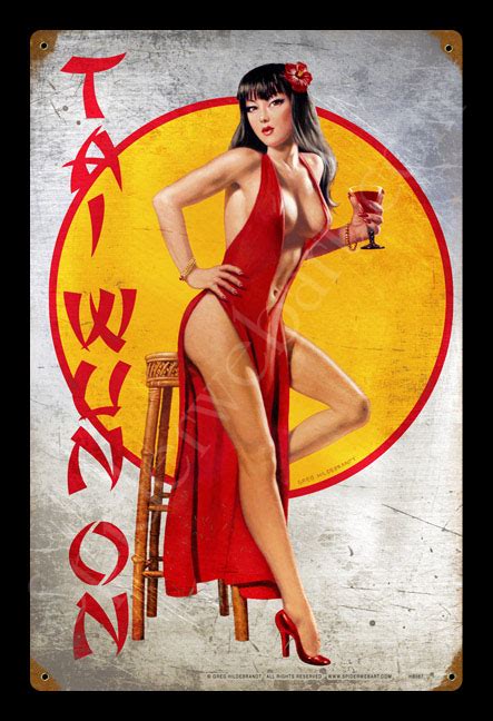 Tai Wun On Vintage Metal Sign Pinup Hand Signed By Greg Hildebrandt