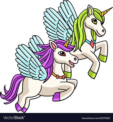 Flying Unicorns Cartoon Colored Clipart Royalty Free Vector