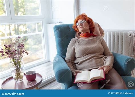 Senior Woman Sleeping In An Armchair Stock Image Image Of Sitting Retirement 177140295