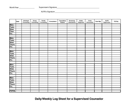 Counselor Log Template Dailyweekly Log Sheet For A Supervised