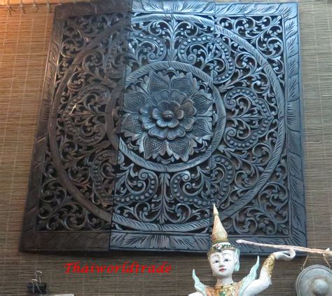 2 Extra Thick Large Wooden Wall Art Craved Thai Angle Lotus Etsy