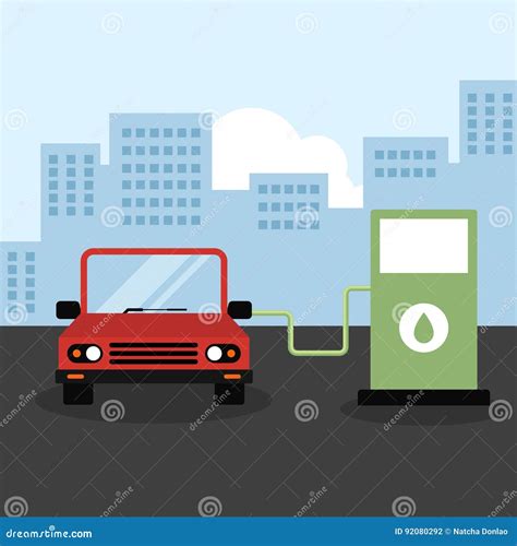 Eco Friendly Car At Hydrogen Station Green Energy Concept Stock Vector
