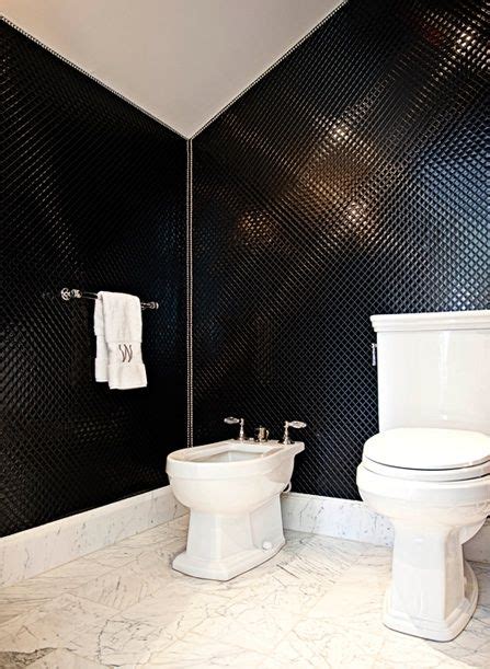 Suzie Elizabeth Kimberly Design Glam Bathroom With Black Penny Tiles Backsplash Toilet