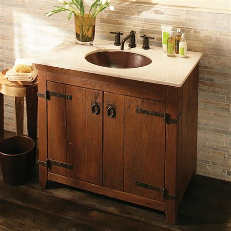 60 Reclaimed Wood Single Apothecary Chest Bath Vanity W Copper Trough