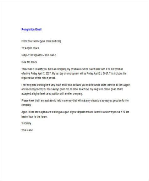 Good Subject Line For Resignation Email Sample Resignation Letter