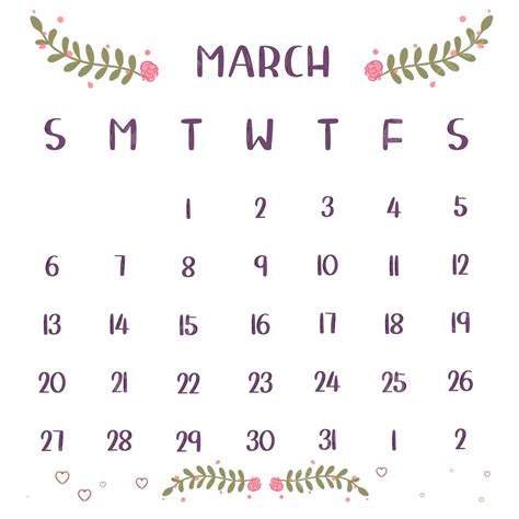 Kalender Maret 2022 Dengan Hiasan Bunga Cantik كالندر جدوال 2022 Png