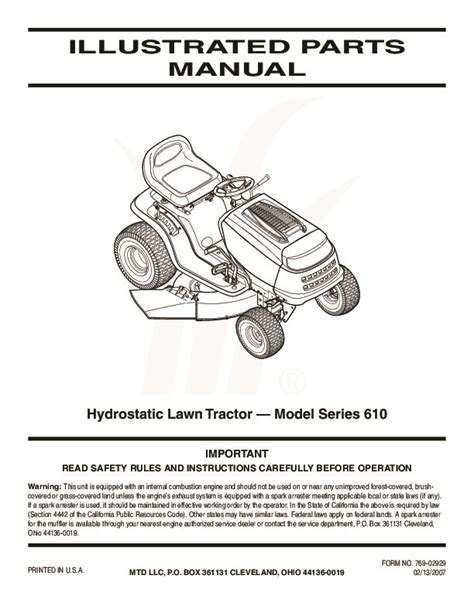 Mtd 610 Hydrostatic Lawn Tractor Mower Parts List