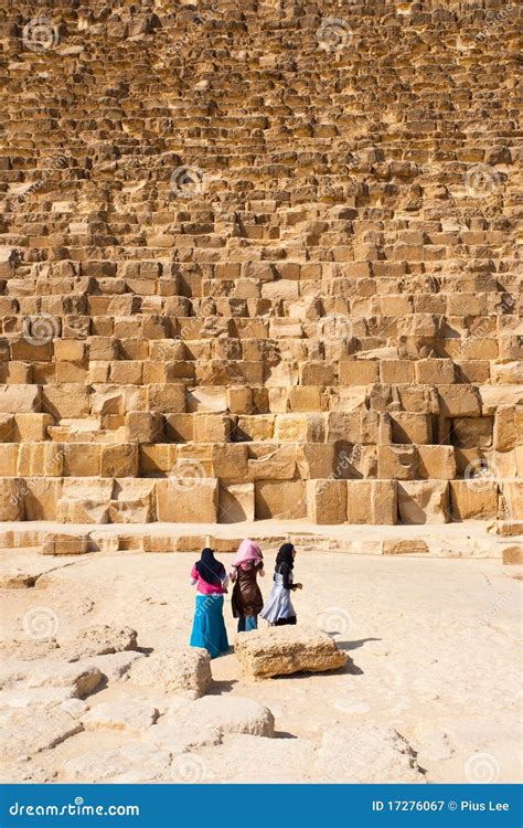 Base Pyramid Khufu Cheops Egyptian Girls Editorial Photography Image