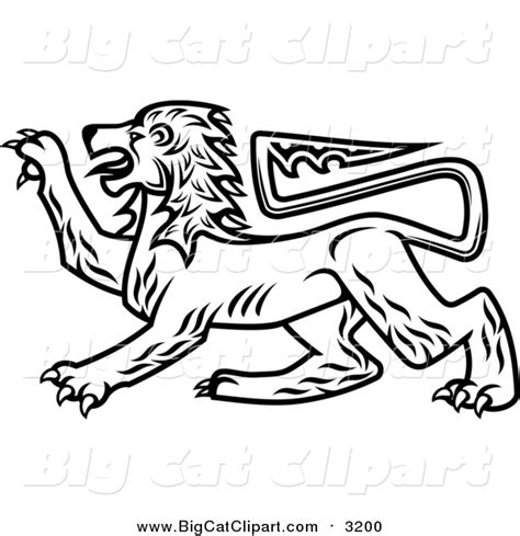 Big Cat Vector Clipart Of A Black And White Heraldic Lion By Vector