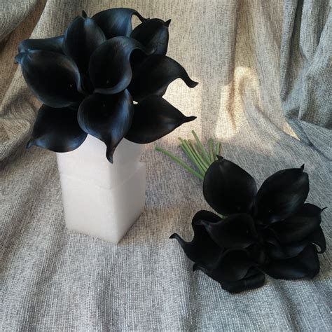 Black Calla Lilies Wedding Flowers Stem Real Touch Calla Etsy
