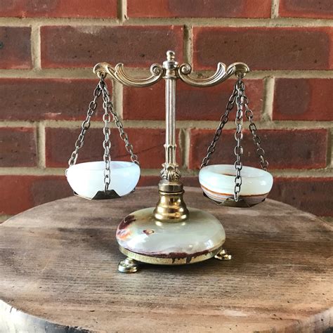 Small Vintage Onyx Brass Justice Scales Of Justice Balance Decorative