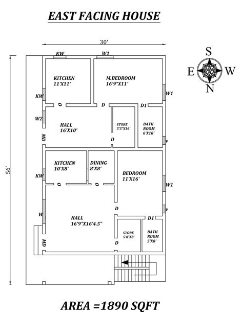 X Double Single Bhk East Facing House Plan As Per Vastu Shastra Autocad Dwg And Pdf File