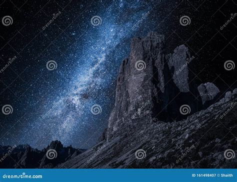 Milky Way Over Tre Cime At Night Dolomites Stock Image Image Of