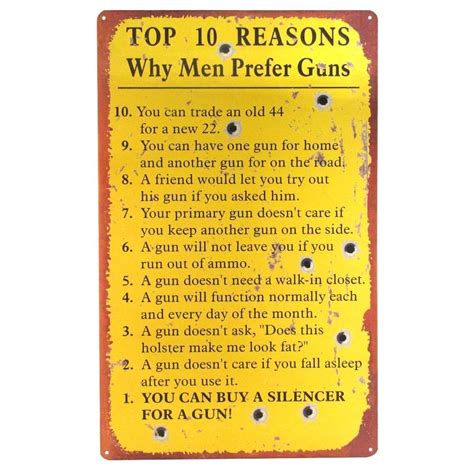 top 10 reasons why men prefer guns funny pub wall metal sign w ammo bullet holes 1842763117
