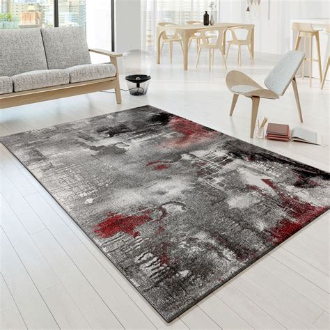 Sie bringen mit farbe und struktur mehr persönlichkeit in dein heim. Designer Teppich Modern Arizona Leinwand Optik Grau Rot ...