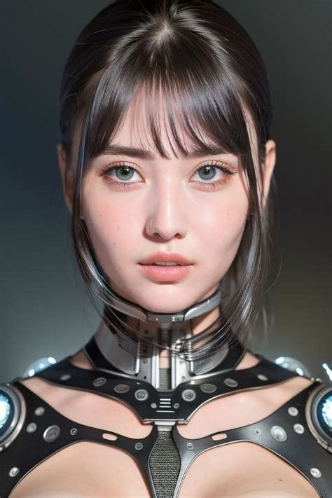 Raw Photo Girl Face Close Up Self Portrait Of A Cyborg Robotic Parts Mm Beautiful