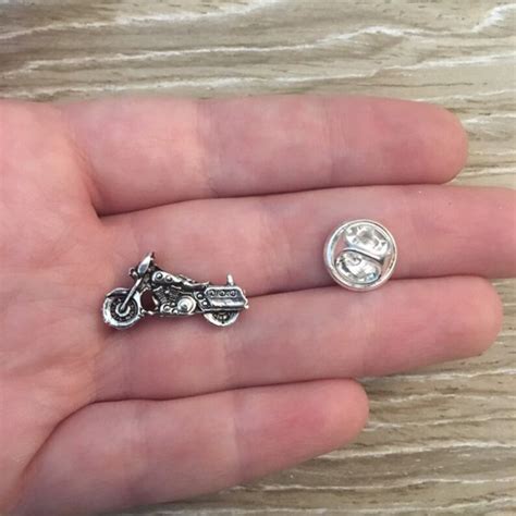 motorcycle lapel pin tie tack silver tone biker t etsy