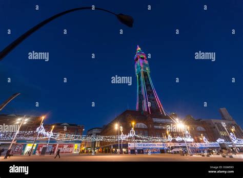 Blackpool Illuminations At Night With The Illuminated Tower Stock Photo